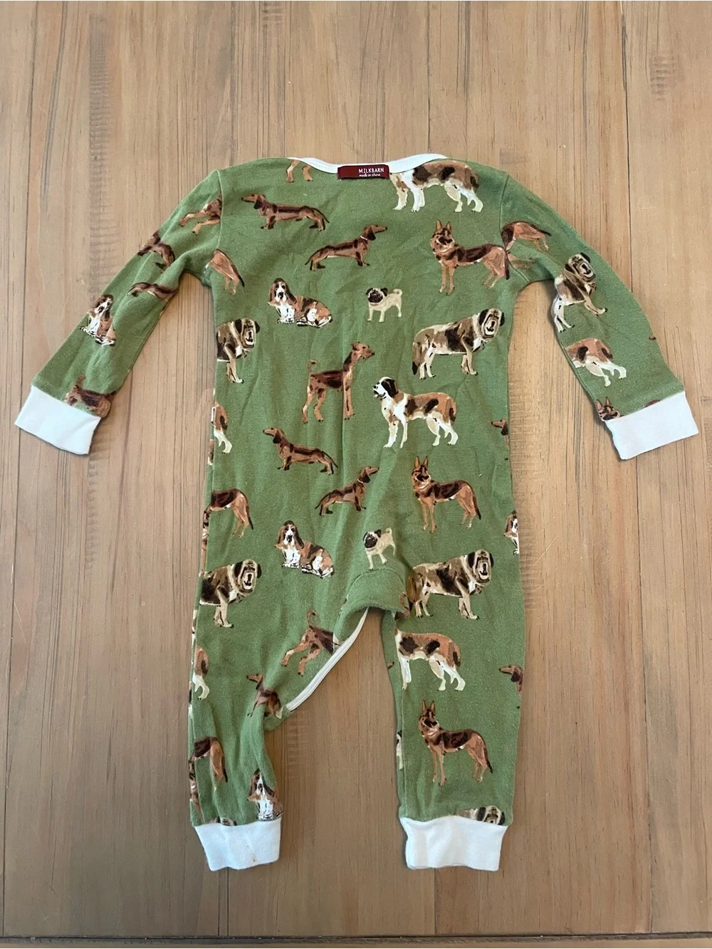 Milkbarn Baby 6-9M Olive Green Dog Print Zip Up Romper Sleeper Puppies